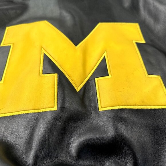 University of Michigan Bomber Jacket Mens Large Faux Leather Sewn Logo Full Zip - Picture 14 of 16